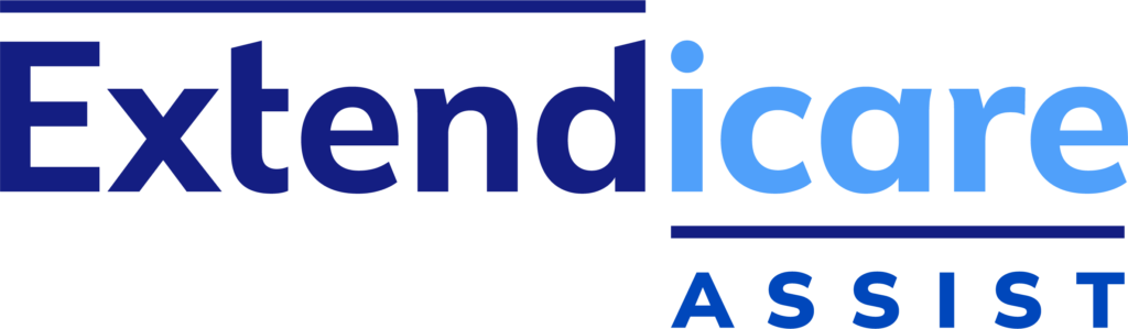 The Extendicare Assist logo features the word "Extendicare" in dark to light blue gradient, with "ASSIST" in smaller blue capital letters below "care".